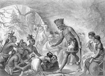 Captain Smith Rescued by Pocahontas, 1607 (engraved by D.G.Thompson, 19th century)